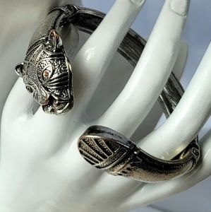 Vintage Silver-Toned Animal Bangle Bracelet